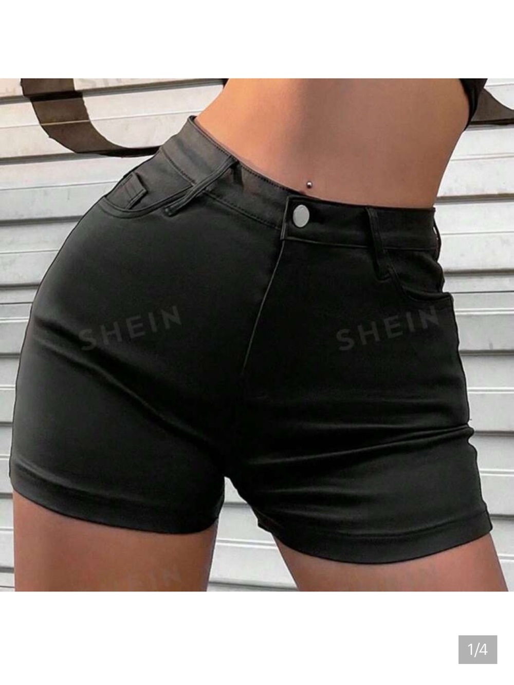 SHEIN High-Rise Faux Leather Shorts - Black